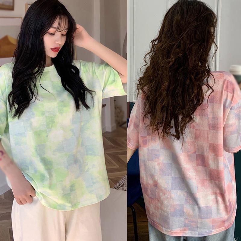 Áo Thun Nữ Ngắn Tay Họa Tiết Caro Thời Trang Hàn Quốc