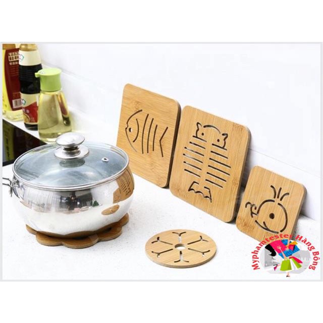 Lót cốc gỗ tre hoạt hình xinh xắn