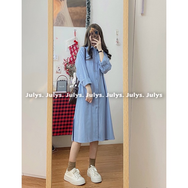 Váy sơ mi oversize thô hàn dáng dài (ảnh thật shop chụp kèm video)