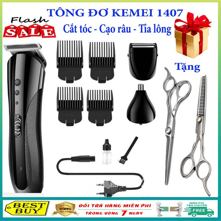 Tông đơ cắt tóc và cạo râu chuyên nghiệp đa năng 3 trong 1 Kemei 1407