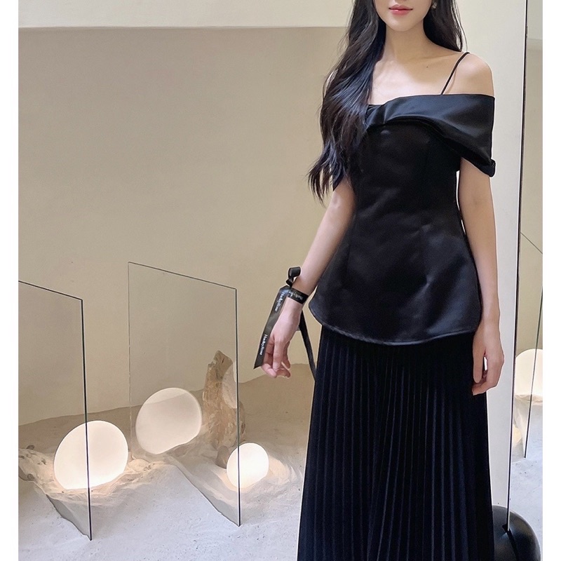 ÁO THIẾT KẾ CAO CẤP HAI LỚP TRỄ VAI NƠ TRƯỚC NGỰC DÁNG PEPLUM GIẤU BỤNG SUN FASHION