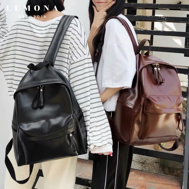 Balo Da PU, Balo Da Đi Học Chống Thấm Nước Vừa Laptop 14inch Thiết Kế Đơn Giản