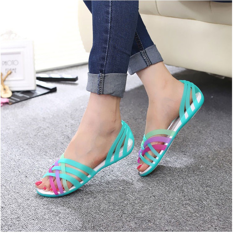 Sandal nhựa cao cấp đan chéo sandal đi mưa thoáng chân