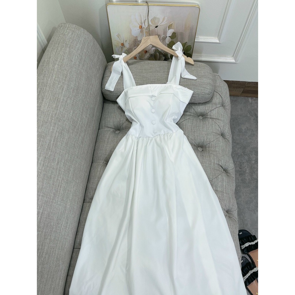 Đầm Nữ, Đầm 2 Dây, Dáng dài, Có Cup Ngực, Phối Cúc Bọc , 2 Màu Trắng - Đỏ, V1001 | BigBuy360 - bigbuy360.vn