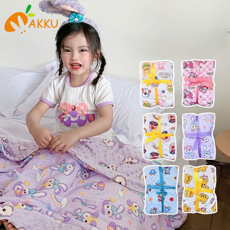 Chăn Hai Mặt Vải Cotton Thoáng Khí In Hoạt Hình Dễ Thương Cho Bé
