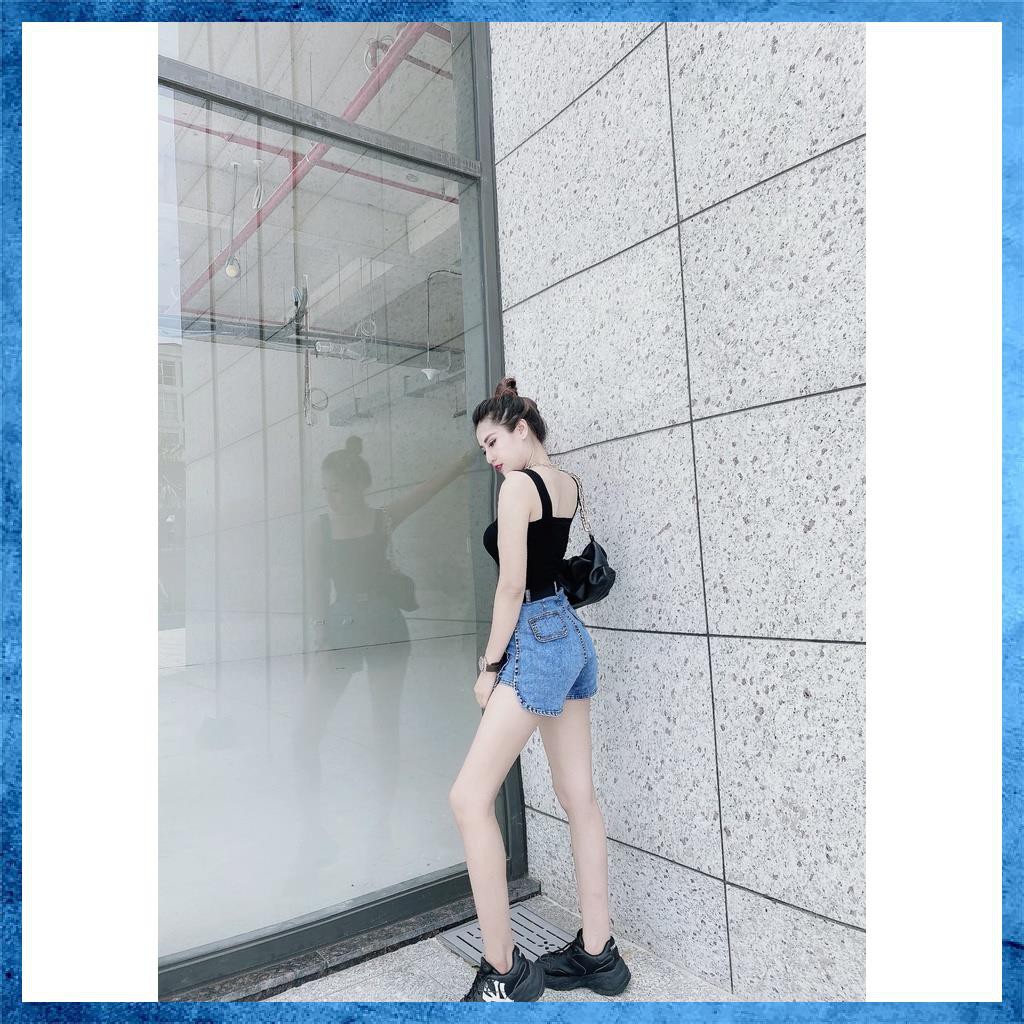 [Mã HUONGZOZO giảm 10K đơn 499K] Quần shorts jeans trơn, quần sooc bò lưng cao túi hộp xẻ sườn. Mã S0115 | BigBuy360 - bigbuy360.vn