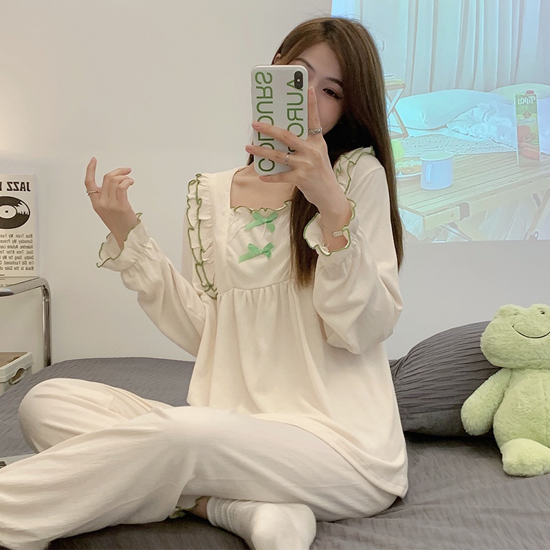 Bộ Đồ Ngủ Tay Dài Chất Cotton Thời Trang Xuân Thu 2022 Dễ Thương Cho Nữ La109