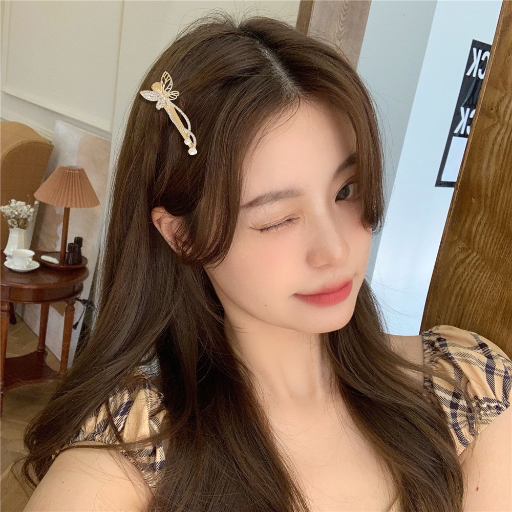 Kẹp tóc hình bướm đính đá ngọc trai nhân tạo thời trang Hàn Quốc hangyu8866