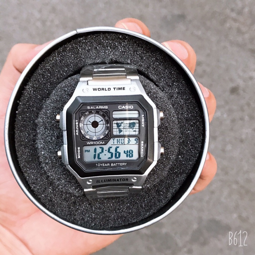 Đồng hồ nam Casio AE 1200-WHD classic chống nước , dây thép không gỉ