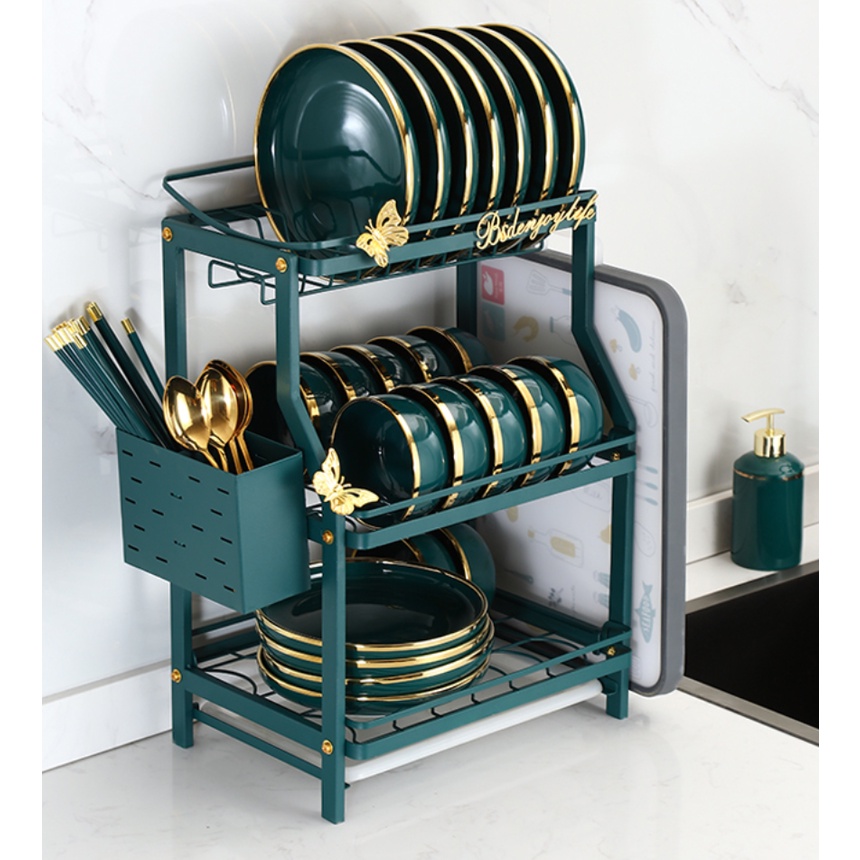 kệ bát. giá úp chén đĩa. kệ bát xanh cổ vịt kèm ống đũa là giá troe thớt. kệ úp chén đĩa màu xanh cổ vịt. giá úp bát