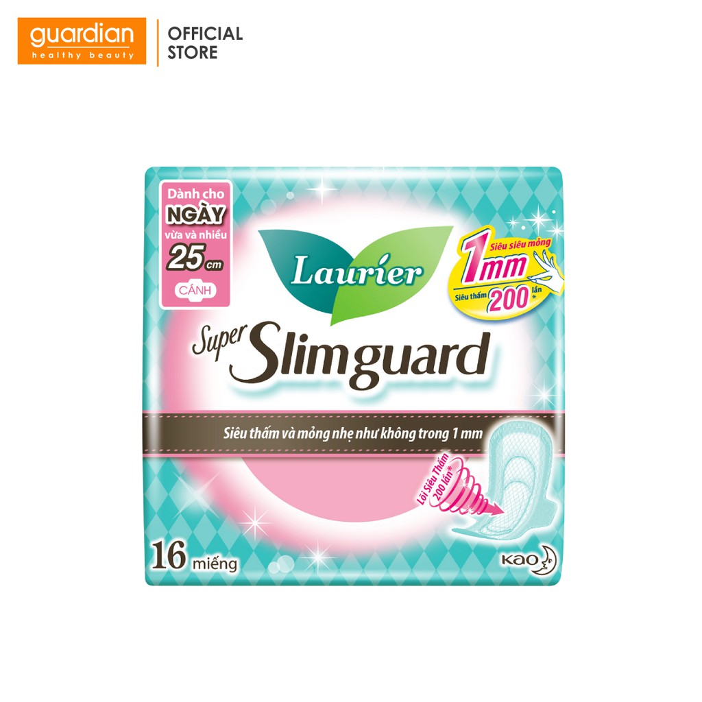 Băng vệ sinh Laurier Super Slimguard Siêu Mỏng Bảo Vệ 25cm (16 miếng)