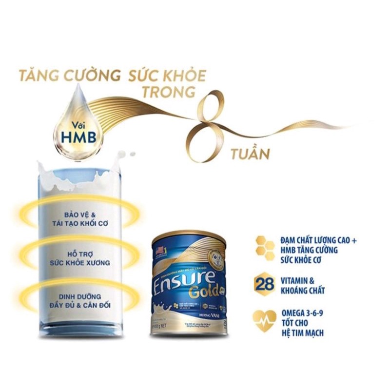 Sữa bột Ensure Gold Abbott Hương vani (HMB) ⚡ Tặng quà ⚡ Hộp 400g Dinh dưỡng đầy đủ, cân đối