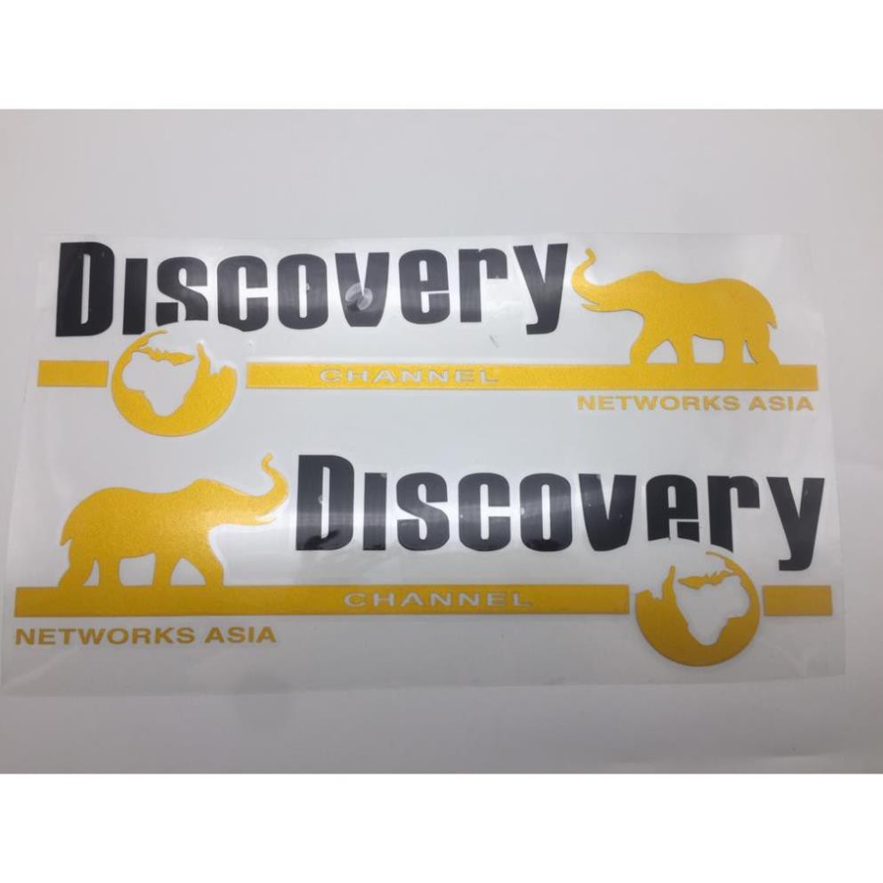 Bộ 2 tem dán decal DISCOVERY CHANNEL vàng đen trắng phong cách