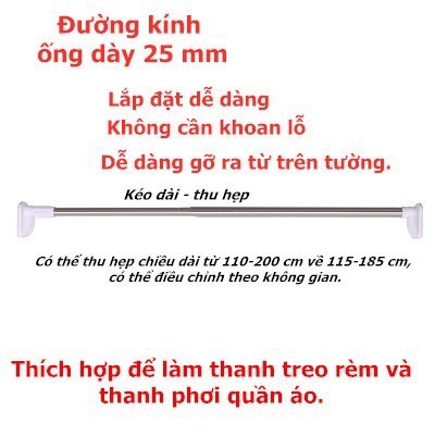 FREESHIP - Thanh treo phơi quần áo phơi đồ đa năng thép không gỉ điều chỉnh độ dài thông minh