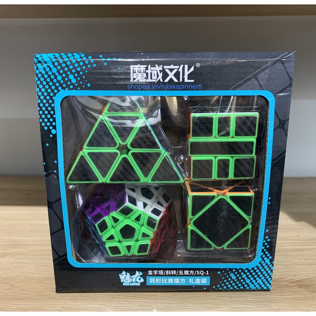 Combo Rubik Biến Thể Moyu Carbon (Tặng 4 Chân Đế) - Rubik Megaminx, Rubik Skewb, Rubik SQ1, Rubik Pyraminx