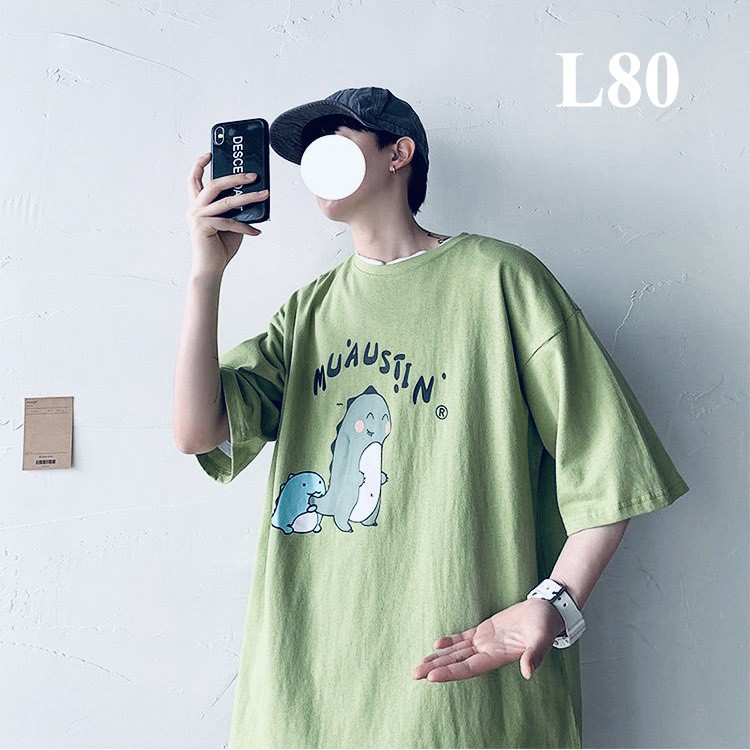 Áo thun 𝑭𝒓𝒆𝒆𝒔𝒉𝒊𝒑 Áo phông form rộng Unisex L80, mặc lớp, nhóm, cặp in hình KHỦNG LONG chữ MUAUSTIN xanh