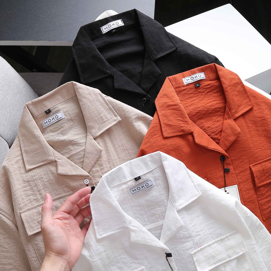 Áo sơ mi Nam Nữ  🔅FULL SIZE🔅 Áo sơ mi đũi trơn cộc tay 2 túi ngực 4 màu trắng, đen, cam, bee Size M-L-XL-XXL 45-75kg