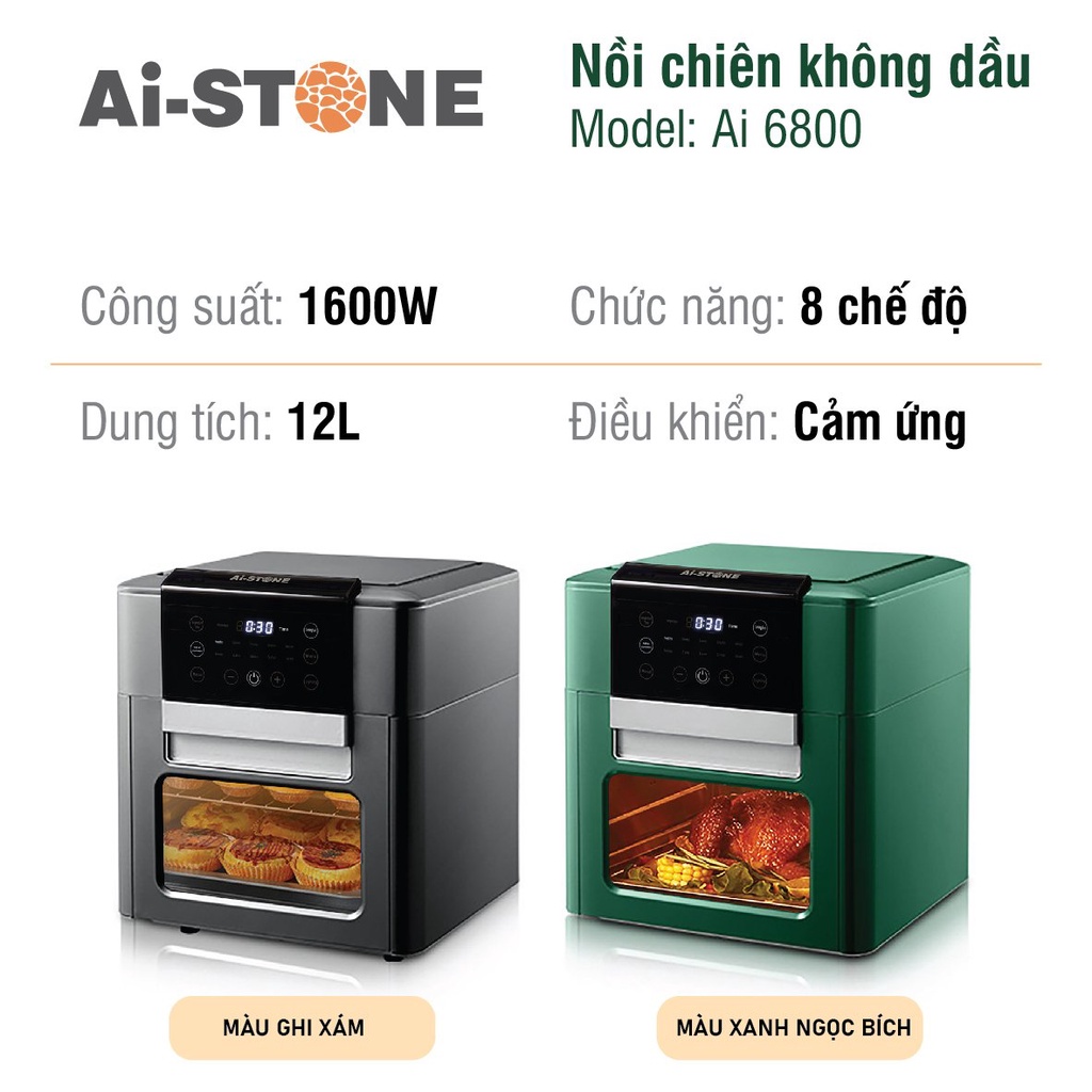 [Mã ELHADEV giảm 4% đơn 300K] Nồi chiên không dầu Ai-STONE Ai-6800 Dung tích lớn 12L - Bảo hành 12 tháng