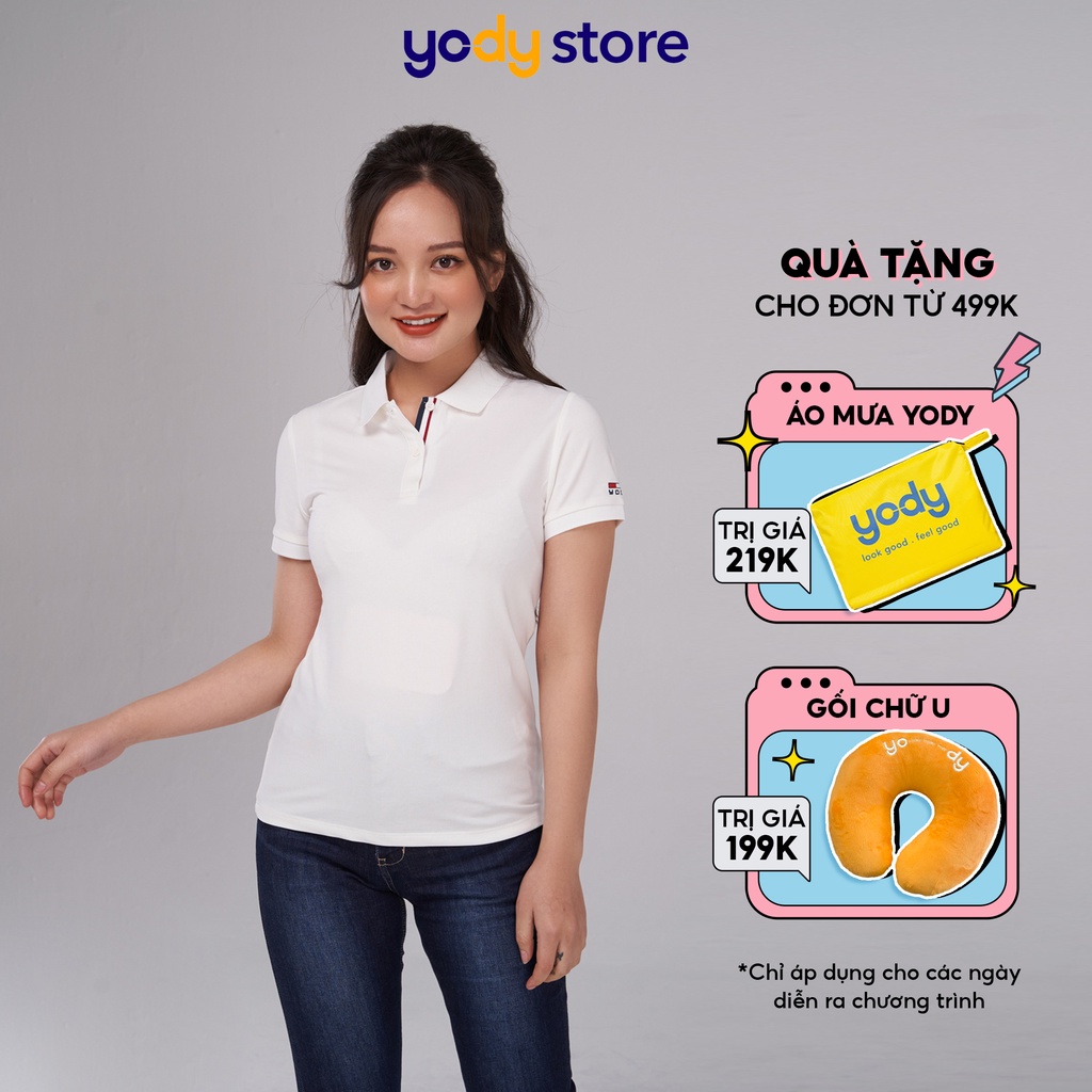Áo polo YODY nữ vải mắt chim áo thun phông mềm mịn melange phối nẹp APN5194