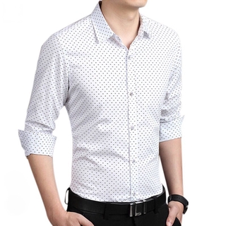 Áo Sơ Mi Nam Chấm Bi Dài Tay Cổ Bẻ Phong Cách Hàn Quốc