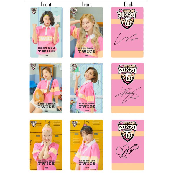 Set 10 card thẻ nhựa pvc TWICE 2020 SEASON'S GREETINGS RUN 20X20 in 2 mặt bo góc có chữ ký