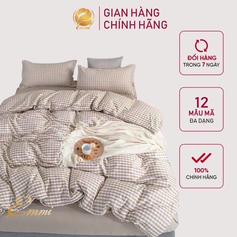 Chăn ga gối cotton poly hoạ tiết kẻ, Luis Bedding chăn ga hàn quốc(miễn phí bo chun)