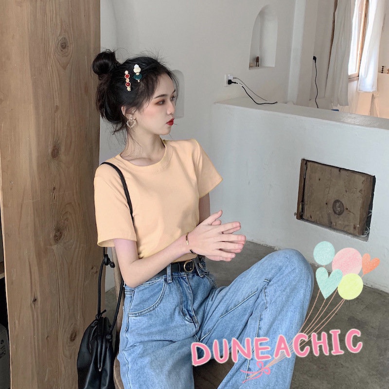 Áo Thun Nữ Tay Ngắn Màu Trơn Thời Trang Trẻ Trung