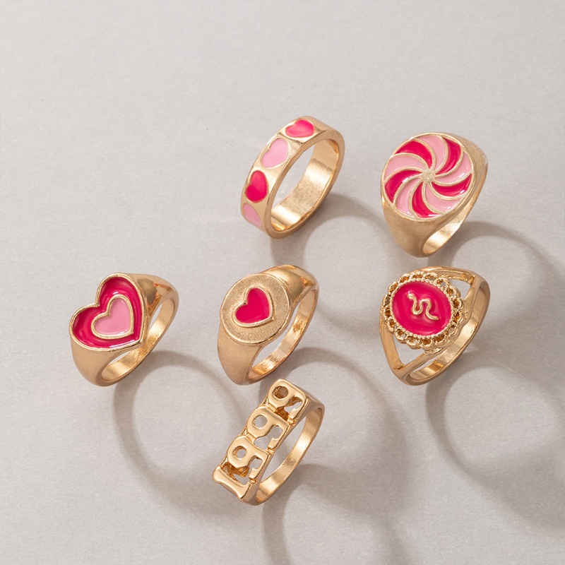 Arin Set 6 Nhẫn Hình Cối Xay Gió Dầu Trái Tim Màu Cam Hồng 1999 Cảm Giác Ins