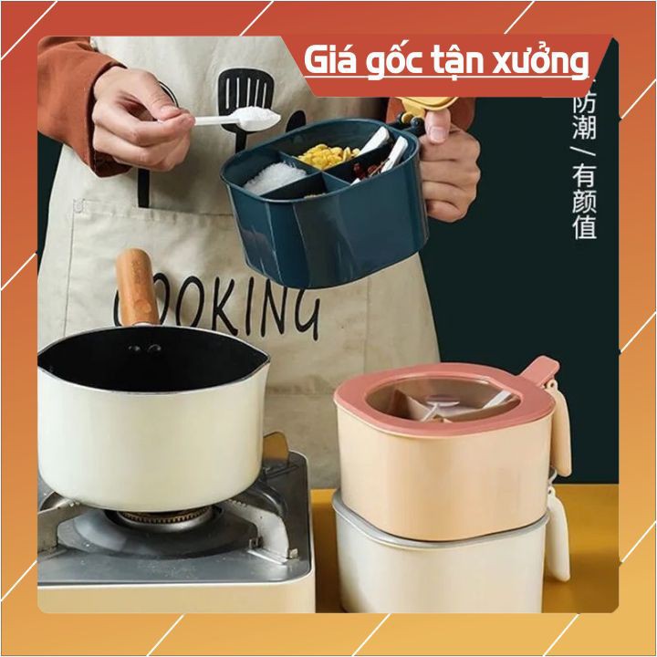 Hộp đựng gia vị -Kệ gia vị -bằng nhựa cao cấp có nắp đậy kèm thìa muỗng  tiện dụng cho nhà bếp