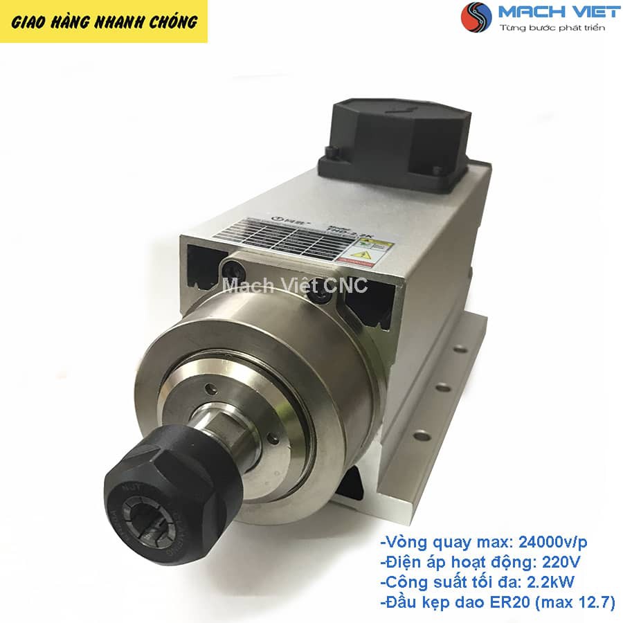 Spindle vuông làm mát bằng gió công suất 2.2kW 3.7kW điện áp 220 380V đầu kẹp ER25