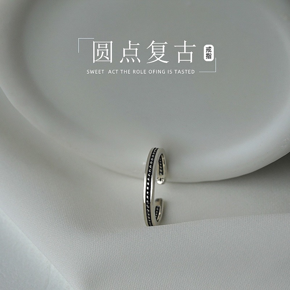 Nhẫn Bạc S925 Họa Tiết Chấm Bi Phong Cách Retro Hàn Quốc Đơn Giản Cho Nam Nữ
