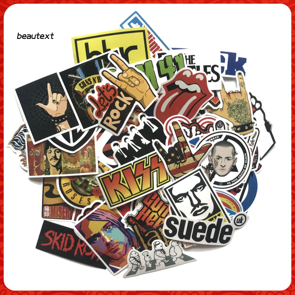 Set 50 Sticker Ban Nhạc Rock Band Beatles Dán Trang Trí Xe Hơi Ván Trượt Laptop Hành Lý