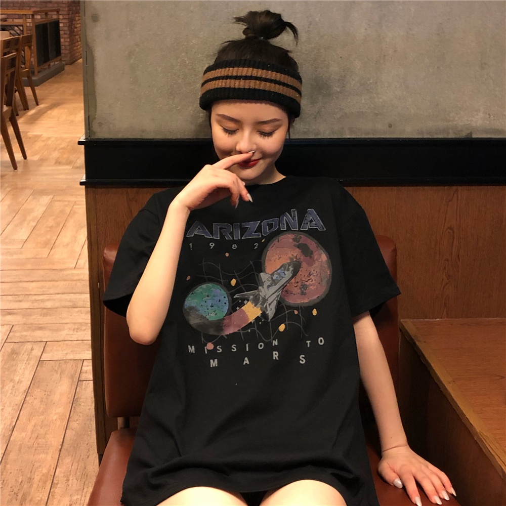 Áo Thun Nữ Ngắn Tay Cổ Tròn In Hình Thời Trang Hàn Quốc Mới