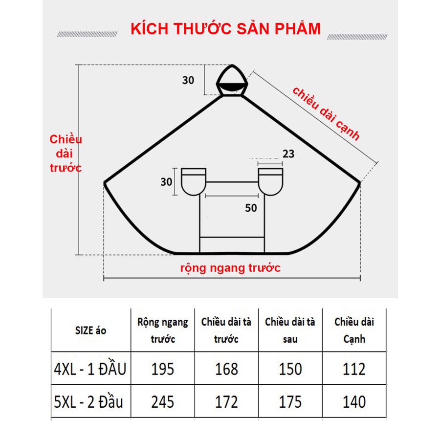 Áo mưa 2 đầu cỡ lớn, áo mưa cánh dơi, áo mưa xe máy dáng trùm toàn thân chống mưa bão