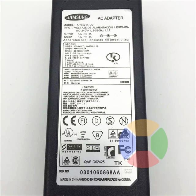 Sạc Nguồn màn hình Samsung 14V-3A chân kim chưa bao gồm dây nguồn