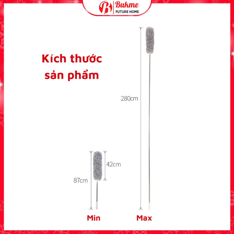 Chổi quét bụi cây phất trần thông minh cán dài 2m8 có thể thu rút gọn điều chỉnh độ dài quét màng nhện tiện lợi
