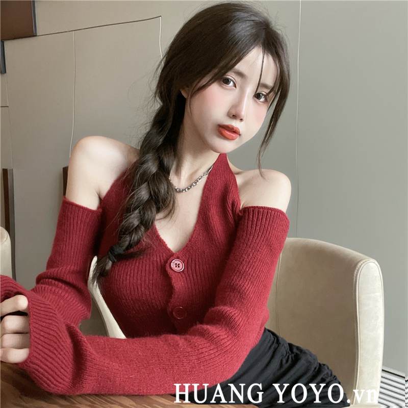 Áo Len Tay Dài Hở Vai Thời Trang Phong Cách Hàn Quốc Dành Cho Nữ