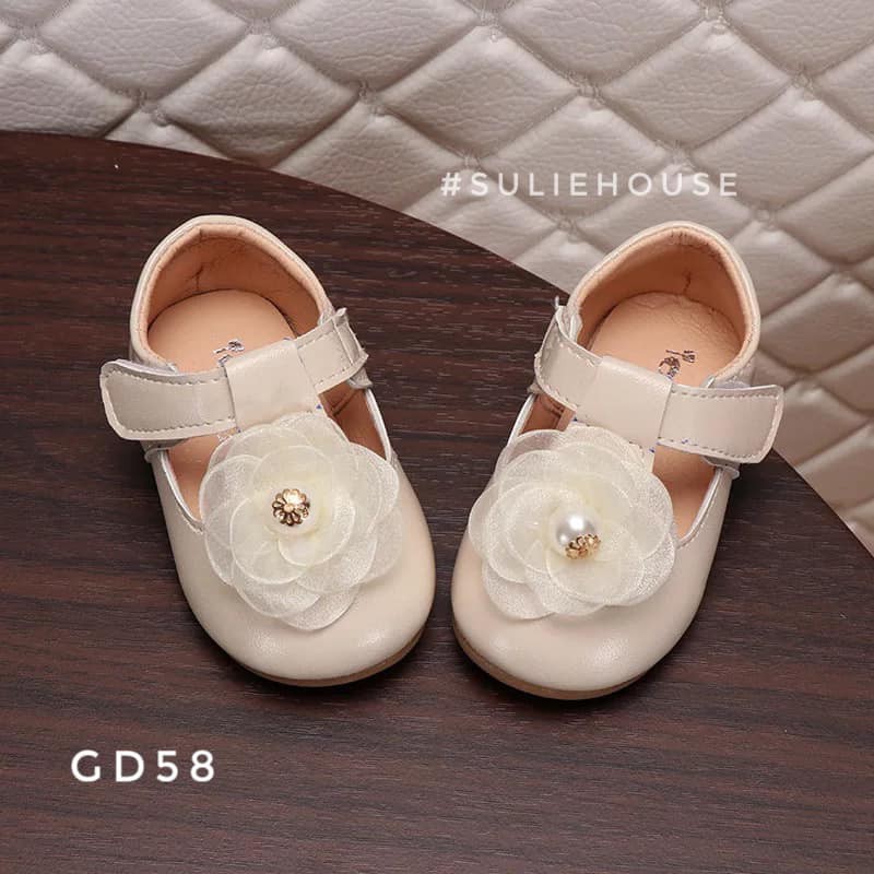 Giày búp bê bé gái đính hoa trắng - GD58
