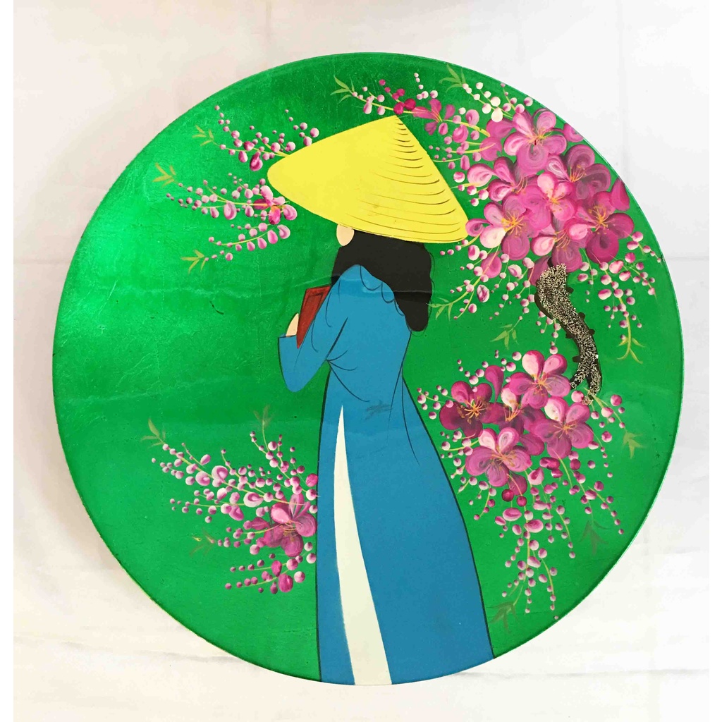 Tranh dĩa sơn mài 20cm cảnh quê hương VN  - Hàng thủ công mỹ nghệ Việt Nam