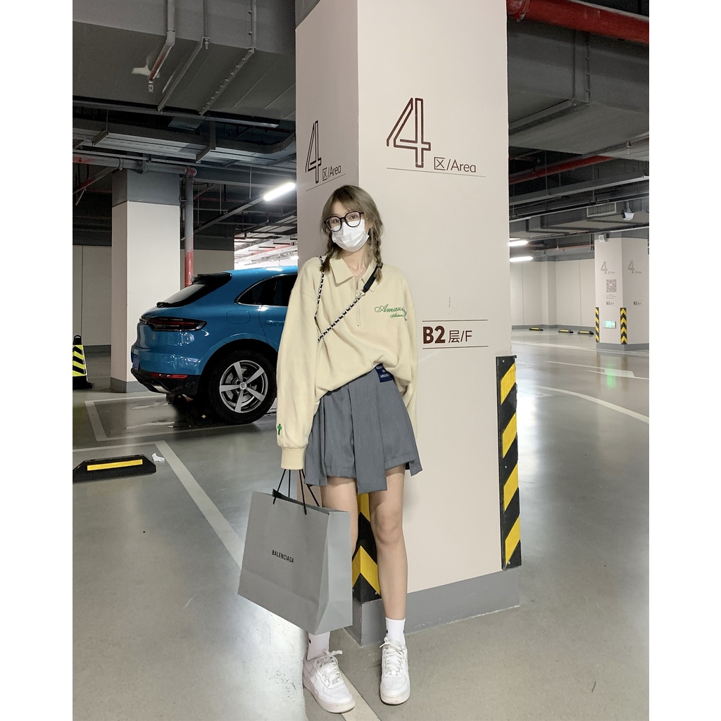 Áo Nỉ Nữ Dài Tay Cổ Bẻ Thời Trang Hàn