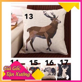 Gối vuông trang trí vải gai hình Động vật hoang dã