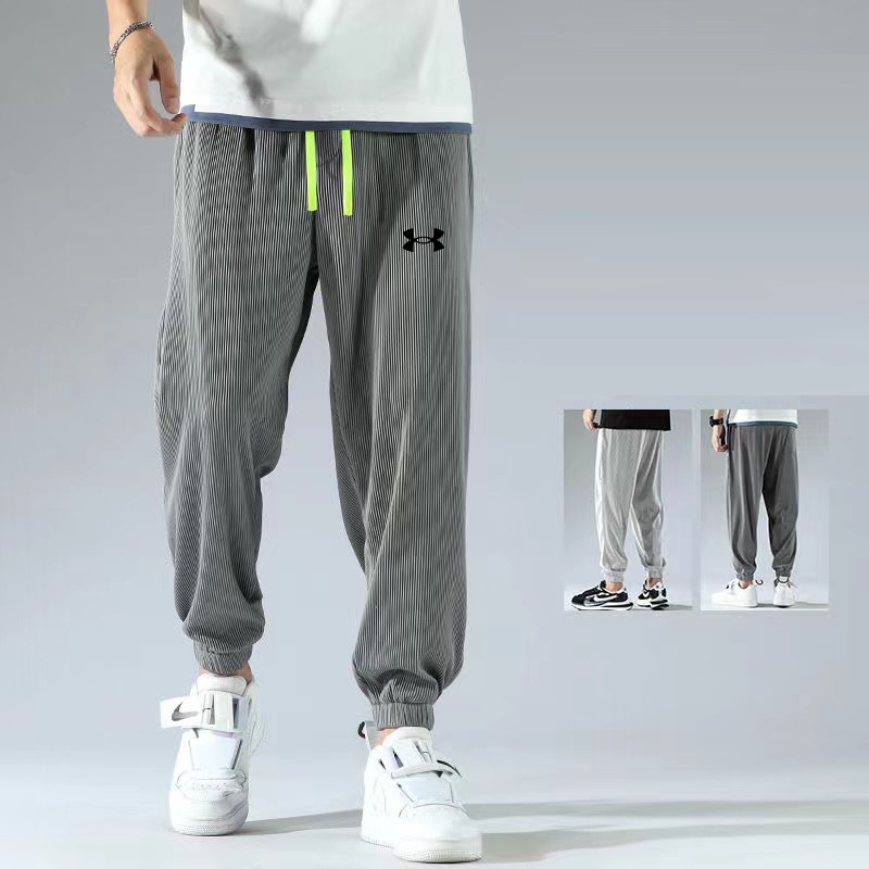 💥7.7 Quần Thể Thao Vải Lụa Lạnh Mỏng Kẻ Sọc Phối Dây Rút Thoáng Khí Thời Trang Mùa Hè Cho Nam Size M-5XL