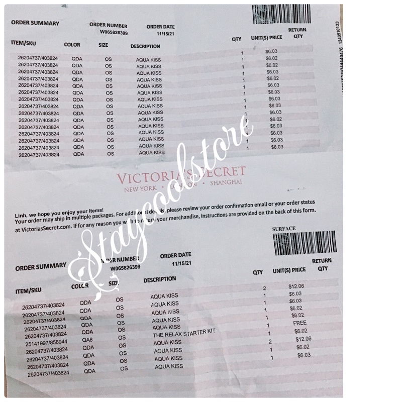 💧🌊Xịt thơm toàn thân AQUA KISS Victoria's Secret 250ml