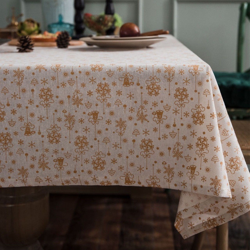 🎄Christmas Khăn trải bàn cotton lanh màu xanh lá cây/ đỏ/ be họa tiết Giáng Sinh phong cách Mỹ 2024 dành cho nhà cửa