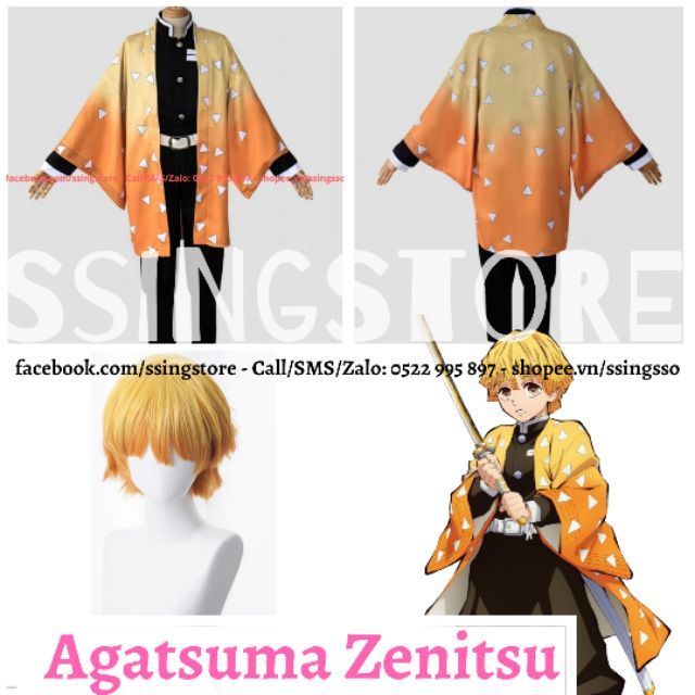 Set COSPLAY nhân vật Agatsuma Zenitsu trong Anime Thanh gươm diệt quỷ Kimetsu Yaiba Zenitsu