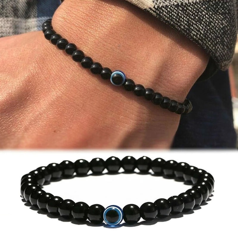 1 Pc Natural Obsidian Hematite Beads Evil Eye Bracelets for Men Yoga Reiki Jewellery Accessories