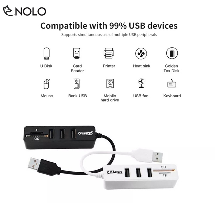 Hub USB 2.0 Đa Cổng Đọc Được USB Thẻ Nhớ SD Microsd Tương Thích Nhiều Hệ Điều Hành Chiều Dài Dây 15cm