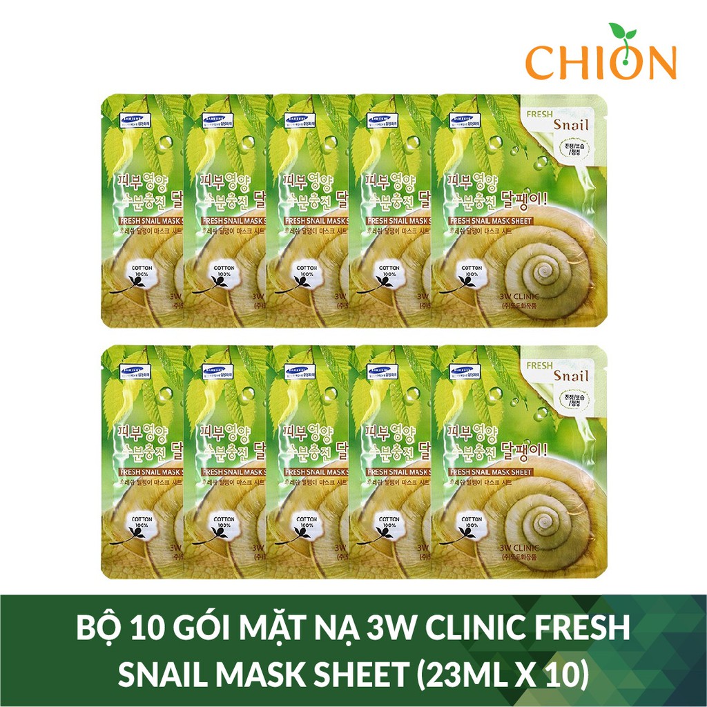 Bộ 10 gói mặt nạ 3W Clinic Fresh Snail Mask Sheet (23ml x 10) - Hàn Quốc Chính Hãng