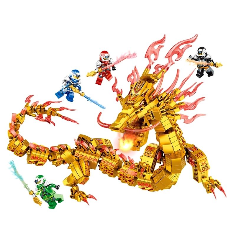 Lắp ghép Leduo Ninja76058 : Lắp ráp xếp hình Rồng thần vàng phun lửa của NINJA 1314 mảnh