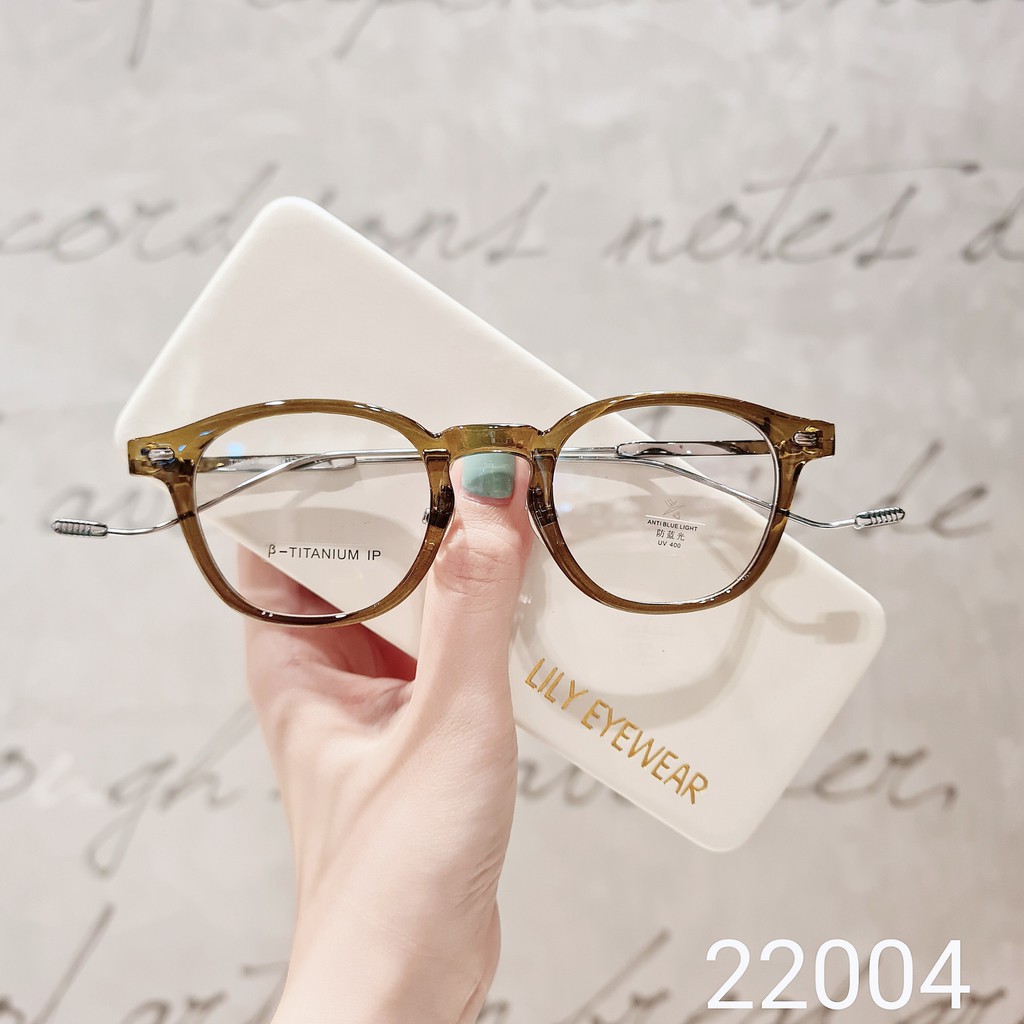 Gọng Kính Cận Nam Nữ Lilyeyewear Mắt Tròn Càng Titanium Thiết Kế Thời Trang 22004